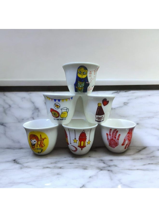 Arabic coffee cup set decorated with Ramdan designs – 6 pieces - Image 3